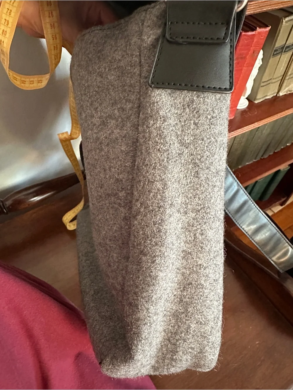 Grey Felt Messenger Bag with Black Trim and Silver Details